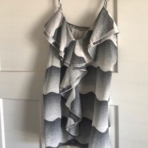 Black and white ruffled tank